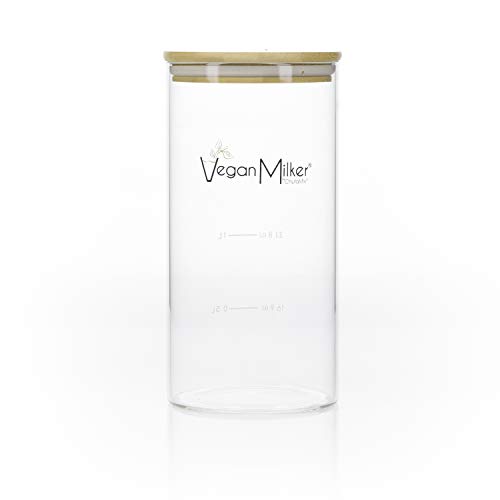 Vegan Milker Recipiente de Vidrio y Tapa de bambú. Recambio Polivalente para Cualquier versión del Mismo. Thermal Shock Resistant Glass (Vidrio Resistente a choques térmicos)
