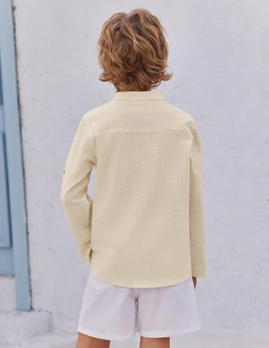 Image of Arshiner Boys Cotton Linen Henley Shirt Button Down Shirt Long Sleeve T Shirt Beach Shirt Tee Casual Solid Tops