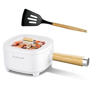 Audecook Electric Pot 2L, Non-Stick Ceramic Glaze Frying Pan 8″, Multifunction Electric Skillet Pan for Steak, Egg, Ramen, Oatmeal, Soup with Power Adjustment (Silicone Spatula Included)