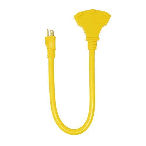 Coleman Cable 04112 12/3 Tri-Source Adapter Extension Cord, 2-Foot, Yellow