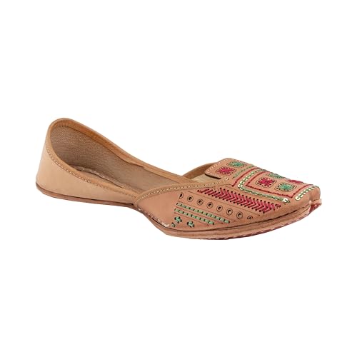 Image of KORAKARI Women's Traditional Ethnic Amber Punjabi Jutti, Leather Flat Comfortable Mojaris for Girls