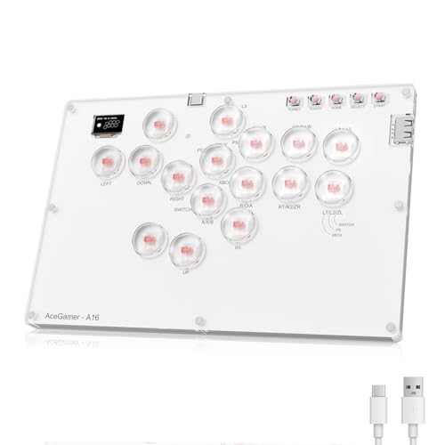 AceGamer Arcade Stick 16Keys All-Button Gamerfinger mit Turbo Funktionen, Custom RGB, Arcade Controller Street Fight für PC/Ps3/Ps4/Switch/Steam Game Keyboard-Unterstützt Hot Swap (weiß)