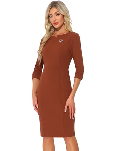 Allegra K Work Dress for Women 3/4 Sleeve Boat Neck
