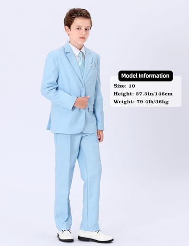 A&J DESIGN Boys 5-Piece Formal Suit Set with Jacket, Dress Pants, Tie, Bowtie and Pocket Square2