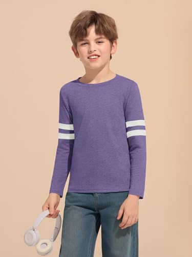 Image of Haloumoning Boys Long Sleeve Shirts Kids Crewneck T Shirts Casual Striped Tops Tees 5-14 Years