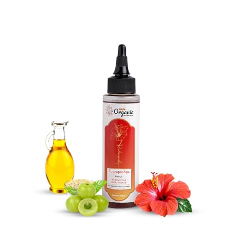 Image of Rudra Pushpa Hair Oil - With Hibiscus, Bhringraj, Amla, Brahmi, Jatamansi, Tulsi & Sesame Oil | Reduces Hair Fall, Promotes Growth, Nourishes Scalp | Paraben & Mineral Oils Free | 100 ml