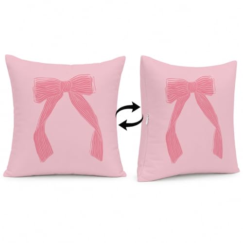 Rusenbao Coquette Girly Pink Bow Decor Throw Pillows Covers 18 x 18 inch