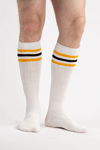 SERICI 4 Pack Mens Knee High Striped Cotton Socks Size 9-11