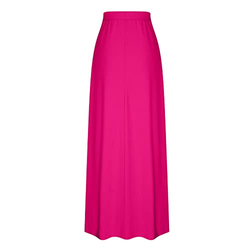 Women's Casual Maxi Skirts Summer Ankle Length Skirt Elastic High Waist Long Skirts with Pockets Basic A Line Skirts4