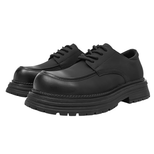 Mens Square Toe Leather Platform Oxfords Fashion Lace-Up Non-Slip Thick Lug Sole Dress Derby Shoes for Business Office Daily Casual