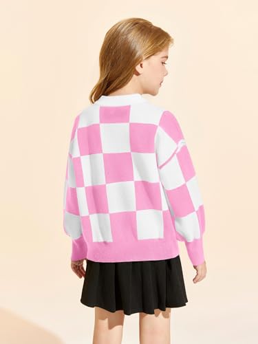 Image of Girls Sweaters Kids Fashion Plaid Mock Neck Pullover Sweater Tops 5-14 Years