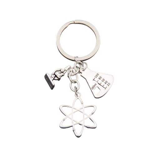 Llavero química - Llaveros de químico con Átomo, Microscopio y Proveta de laboratorio - Llavero de ciencia para amantes de la física y la química - Regalo original para químicos - Llavero unisex