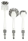 Premium 3er Spülbürstenset in mehreren Ausführungen und Farben | Topfbürste | Spülbürste | Gläserbürste | Mixtopfbürste für alle gängigen Thermokocher | - Made in Germany - (Grau)
