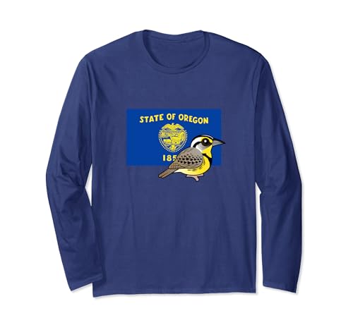 State Birdorable of Oregon Western Meadowlark Cute Cartoon Long Sleeve T-Shirt