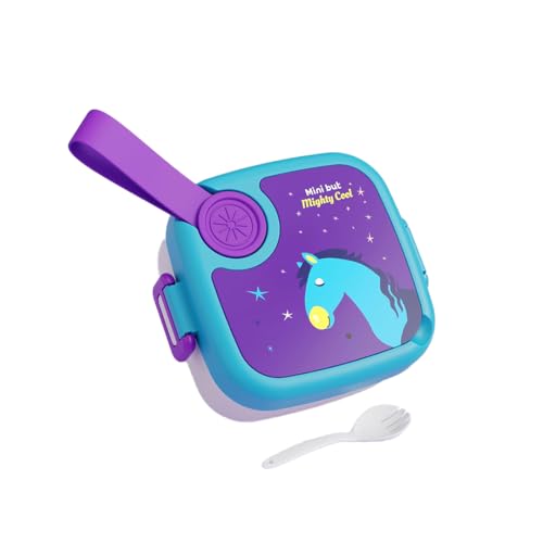 Image of ATTRO KidsMate Horse Lunch Box Stainless Steel Comes with 1 Detachable Tray| Leak-Proof & Durable | Plastic Spoon | Ideal for Kids, School, Picnic - Blue Purple - 500ml