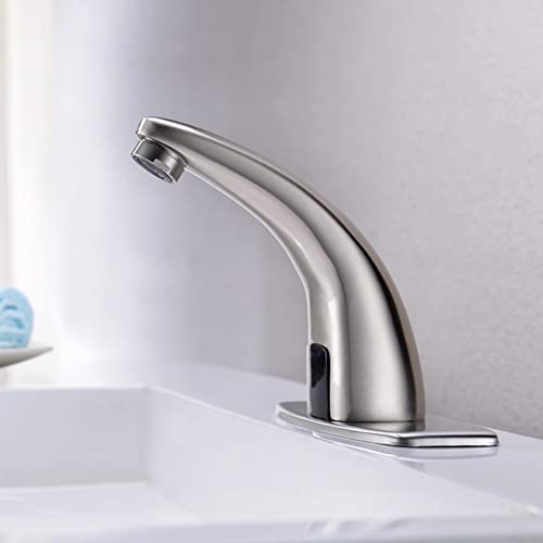 Gangang Commercial Bathroom Touchless Automatic Motion Sensor Sinkfaucet Cold And Hot Water Basin Tap Mixer With Cover Plate … (Stainless Steel)… #TOP4