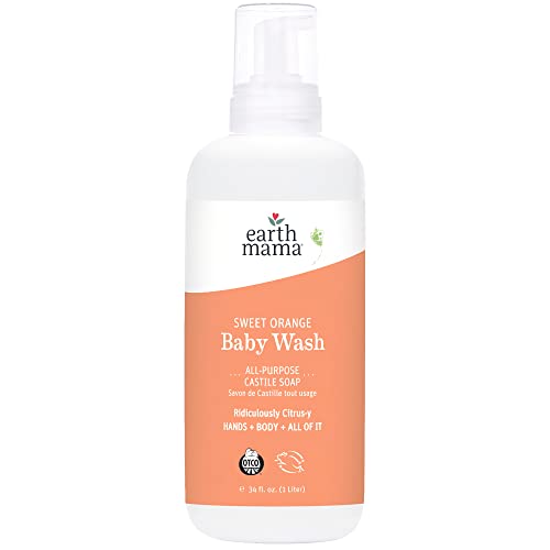 Image of Earth Mama Sweet Orange Baby Wash Liquid Foaming Hand Soap Refill, Organic All Purpose Body Wash for Sensitive Skin, Castile Soap with Coconut Oil, Shea Butter, Calendula, & Aloe, 34 fl oz