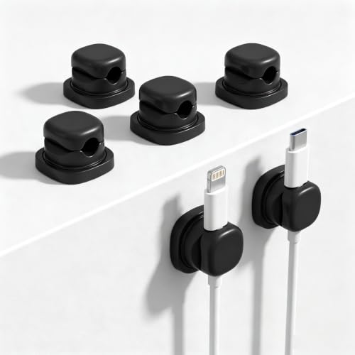 Cable Clips 6 Pack, Self Adhesive Cable Management Holder for Desk, Cord Organizer for Phone Charging USB HDMI Wire, Black - image 1