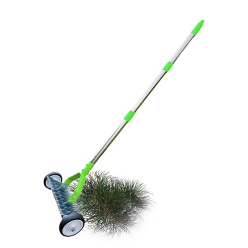 YAOPIU Rastrillo Desbrozador para Césped | Metal Resistente con Ruedas Y Mango Largo | Rastrillo De Jardín para Eliminar Hierba,para Uso En Exteriores Jardín Y Patio Hojas Hierba Aflojar Tierra Y