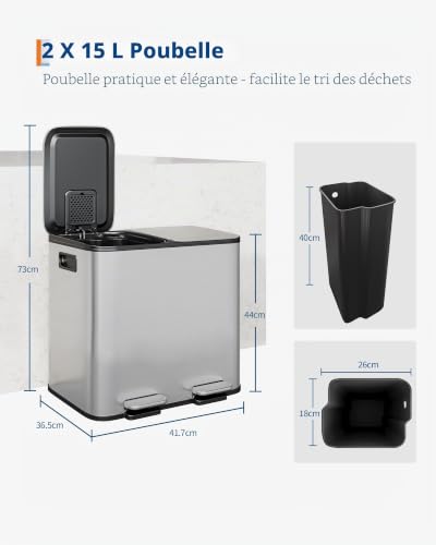 Garvee Poubelle de Cuisine 30L LJT, vue 3 sur 6