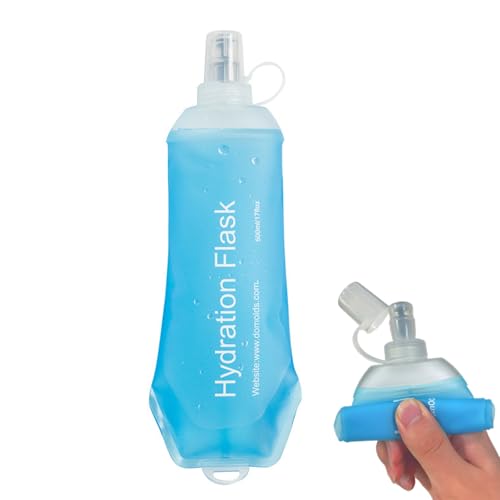 Lightweight Leakproof Soft Flask - 500ml Foldable Collapsible Water Bottle for Running Vest & Belt BPA-Free TPU for Trail Running Hiking Cycling Outdoor Sports (Blue)