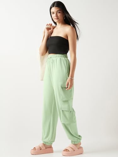 Image of Bewakoof Women's Cotton Super Loose Fit Joggers|Bewakoof Air 1.0 | Track pants for woman | Lower for women | Multipurpose | Activewear | Utility Pockets | Lightweight & Flexible Elastic Waist | Casual Joggers | Loose Fit