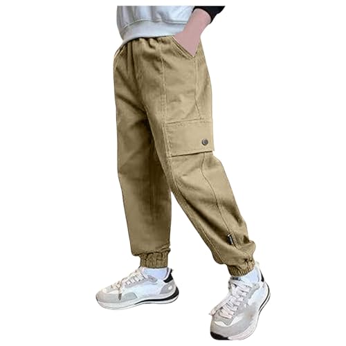 Boys Cargo Joggers Pants Elastic Waist Casual Jogging Trousers Bottom for Kids