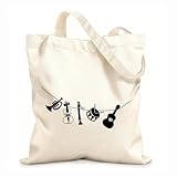 AILOONG Musikinstrumente: Gitarre, Schlagzeug, Flöte, Violine, Trompete Einkaufstasche aus Baumwoll-Canvas 12 oz dickes Gewebe Als Geschenktasche verwendbar 25x30cm Klein