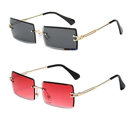Yueluqu Gafas De Sol Rectangulares Retro Sin Montura Para Mujeres Y Hombres, Gafas Transparentes Y2k Vintage, Negro Y Rojo, Medium Yueluqu Gafas De Sol Rectangulares Retro Sin Montura Para Mujeres Y Hombres, Gafas Transparentes Y2k Vintage, Negro Y Rojo, Medium