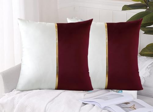 Image of HIMS Velvet Sofa Pillow Cover Set of 2, Luxury Cushion Cover 18 inch x 18 inch for Decorative Living Room Sofa Bedroom Car (18x18 Inch, Maroon)