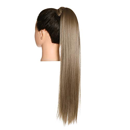Ponytail Extension Straight Clip in on Long 24 Inch Wrap Around Drawstring Ponytail Synthetic Hair Pieces for Women SARLA P001&18#