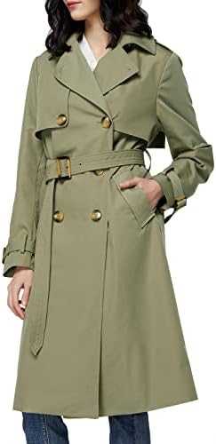 Orolay Women's 3/4 Length Double Breasted Trench Coat Lapel Jacket with Belt Green L