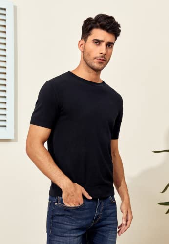 Mens Short Sleeve Knit T-Shirts Crew Neck Slim Fit Stretch Pullover Sweater Casual Solid Basic Knitwear2