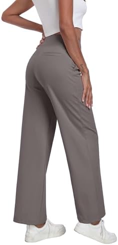 GRECERELLE Wijde pijpenbroek voor dames, yogabroek, elastische hoge taille met zijzakken, ondoorzichtig, buikcontrole, werk, hardlopen, wandelbroek voor dames, Zwart, XL