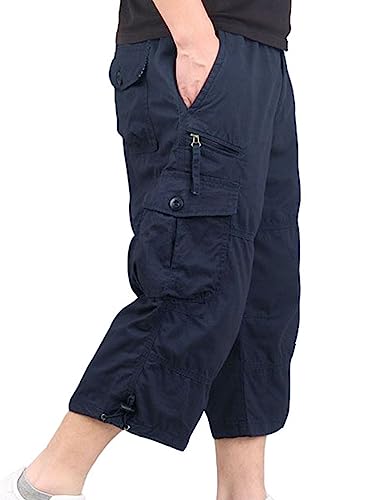 Onsoyours Homme 3/4 Short Cargo Eté en Coton Pantacourt Décontracté Pantalon de Travail Court avec Multi-Poches Pantalon de Loisir Casual Sport Cargo Shorts...