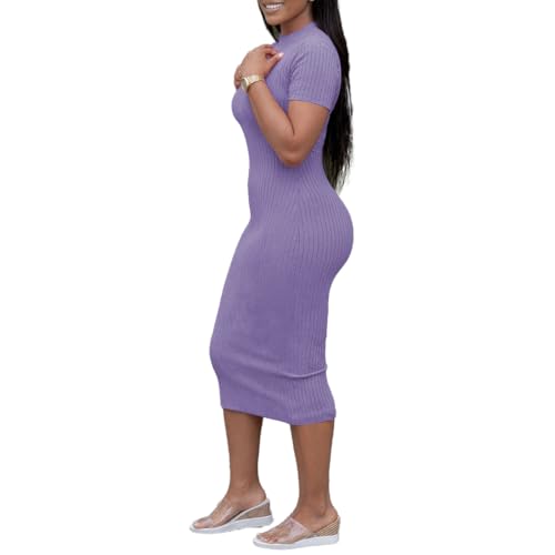 Image of TOPSRANI Women Sexy Midi Dress Bodycon Casual Sleeveless Basic Ruched Tank Summer Club Party Dresses