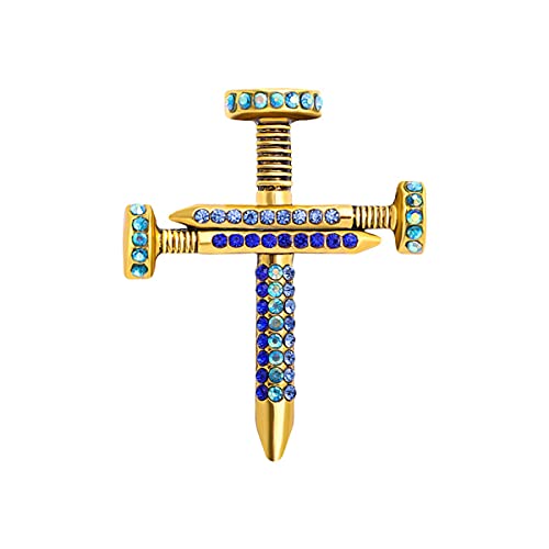 Image of Premium Colorful Crystal Cross Nail Brooch Enamel Rhinestone Screw Cross Brooch Handmade Lapel Pin Trendy Badge Clothes Hat Bag Decoration Accessories for Men and Women