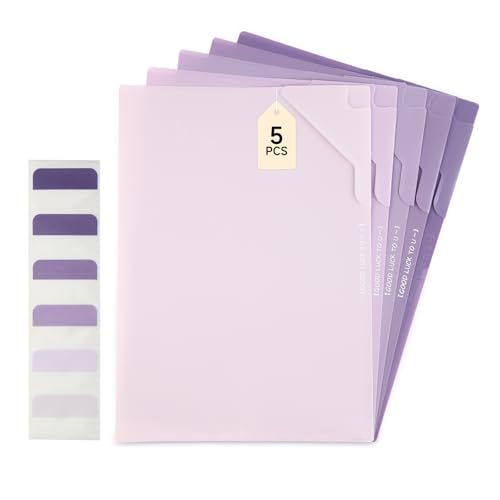 Luxoraiova Pack of 5 A4 Document Wallets, Waterproof Document Folders, A4 Folder with Labels, Gradient Purple Folders for Documents Organising, Office Supplies, Homework Luxoraiova Pack of 5 A4 Document Wallets, Waterproof Document Folders, A4 Folder with Labels, Gradient Purple Folders for Documents Organising, Office Supplies, Homework