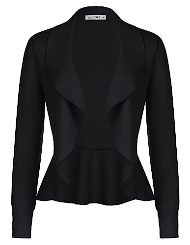 GRACE KARIN Damen Strickjacke Casual Cardigan Weich Rüschen Strickmantel...