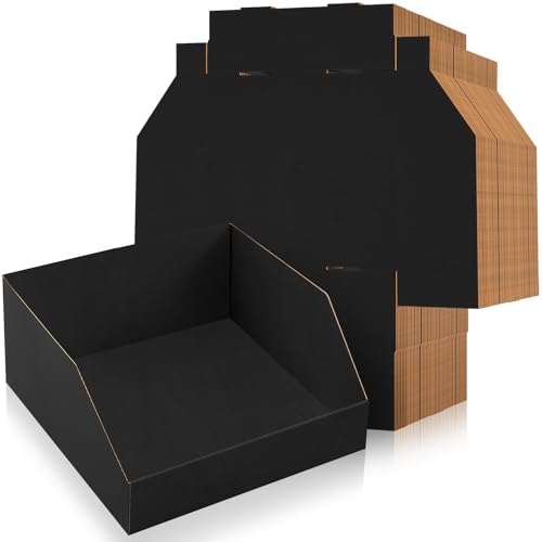 Image of Fuyoooo 30 Pack 12 x 8 x 4.5 Inches Cardboard Storage Bins Open Top Bin Boxes Black Corrugated Shelf Organizer Bins for Pantry, Parts, Garage, Snacks, Bottles, Cans or Warehouse Home Cubby