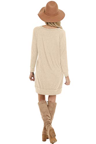 Prinstory WOMENS CASUAL DRESSES Women'S Long Sleeves Dresses Causal Loose Round-Neck Tuinc Tops Basic Dress thumb #3