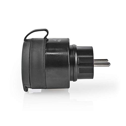 NEDIS SmartLife - WLAN Smart Stecker - IP44 - Typ F (CEE 7/7) - Integriert SmartLife App - Kompatibel mit Amazon Alexa & Google Home WIFIPO110FBK Schwarz, 70 mm