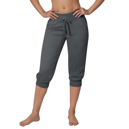 Pantalones Pantalones Cortos Deportivos Casuales de Punto para Mujer Moda Sólida Cómodos Versátiles (Grey, S)