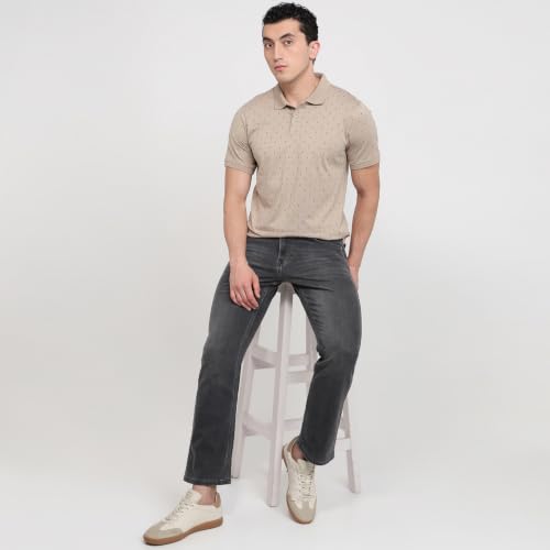 Image of Raymond Men Modern Fit Print Pattern Pure Cotton Polo Neck Half Sleeve Casual T-Shirt