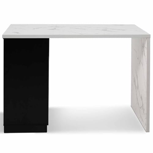 Miniatura 3 de Idmarket - Desayunador Central Vito Para 4 Personas 130 Cm Negro Y Tablero Efecto Mármol Alaska