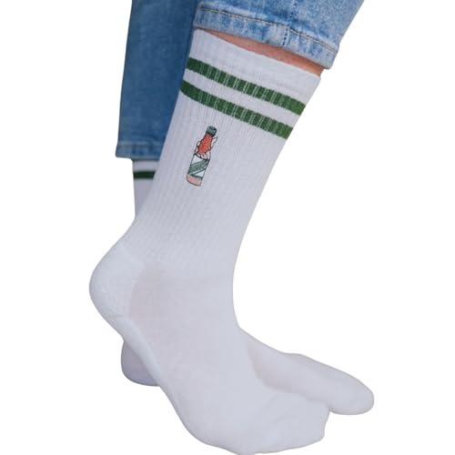 Fashion Drinks Underberg Bestickte Bio Baumwoll Crew Socken Grünen Streifen Premium Crew Socks socken herren socken damen Unisex Bio-Baumwolle underberg geschenke bestickte socken