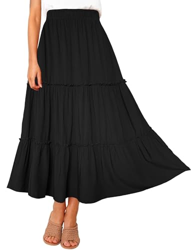 Afibi Womens High Waist A Line Ruffle Swing Long Maxi Skirt with Pockets2