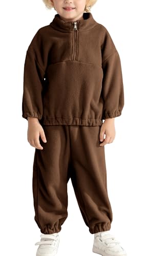 Happy Cherry Conjunto de chándal para niña de forro polar, sudadera de manga larga con media cremallera y pantalones deportivos para otoño e invierno, juego de 2 piezas para unisex niños de 2 a 8 años