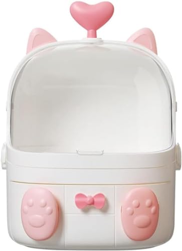 Buccvut化粧品収納ボックス メイクボックス 大容量 メイクボックス コスメ収納 整理簡単 可愛い猫型 コスメ収納 引き出し 小物入れ 口紅スキンケア製品の保管 多機能 防水防塵 浴室 洗面所収納 女の子のギフト 母の日にプレゼント最適 (白です)