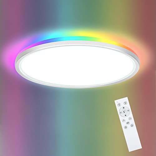 Lightess LED Plafonnier 24W Ronde, Plafonnier Led avec Telecommande RGB, Luminaire Plafonnier 3000-6500K, Plafonnier Lampe Dimmable pour Salon Chambre Cuisine Salle de Bain, 30CM Cover